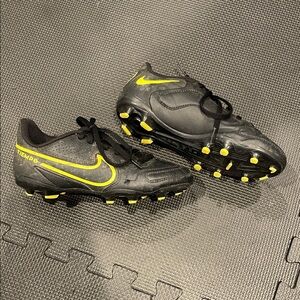 Nike Tiempo Black and Yellow Cleats